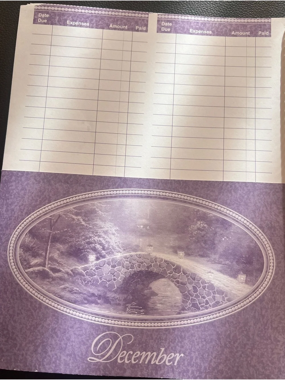 Thomas Kinkade 12 Month Spiral Bill Organizer - Purple with Cottage Artwork